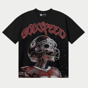 Godspeed Gridiron Ghost Vintage Football Tee - Black