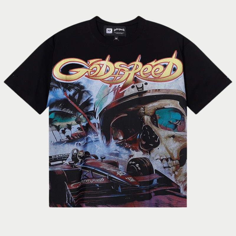 Godspeed Skull Racer Vintage Formula Graphic Tee Godspeed Skull Racer Vintage Formula Graphic Tee