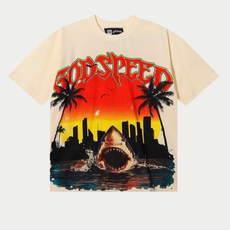 Godspeed Cream Shark Sunset Graphic Tee Godspeed Cream Shark Sunset Graphic Tee