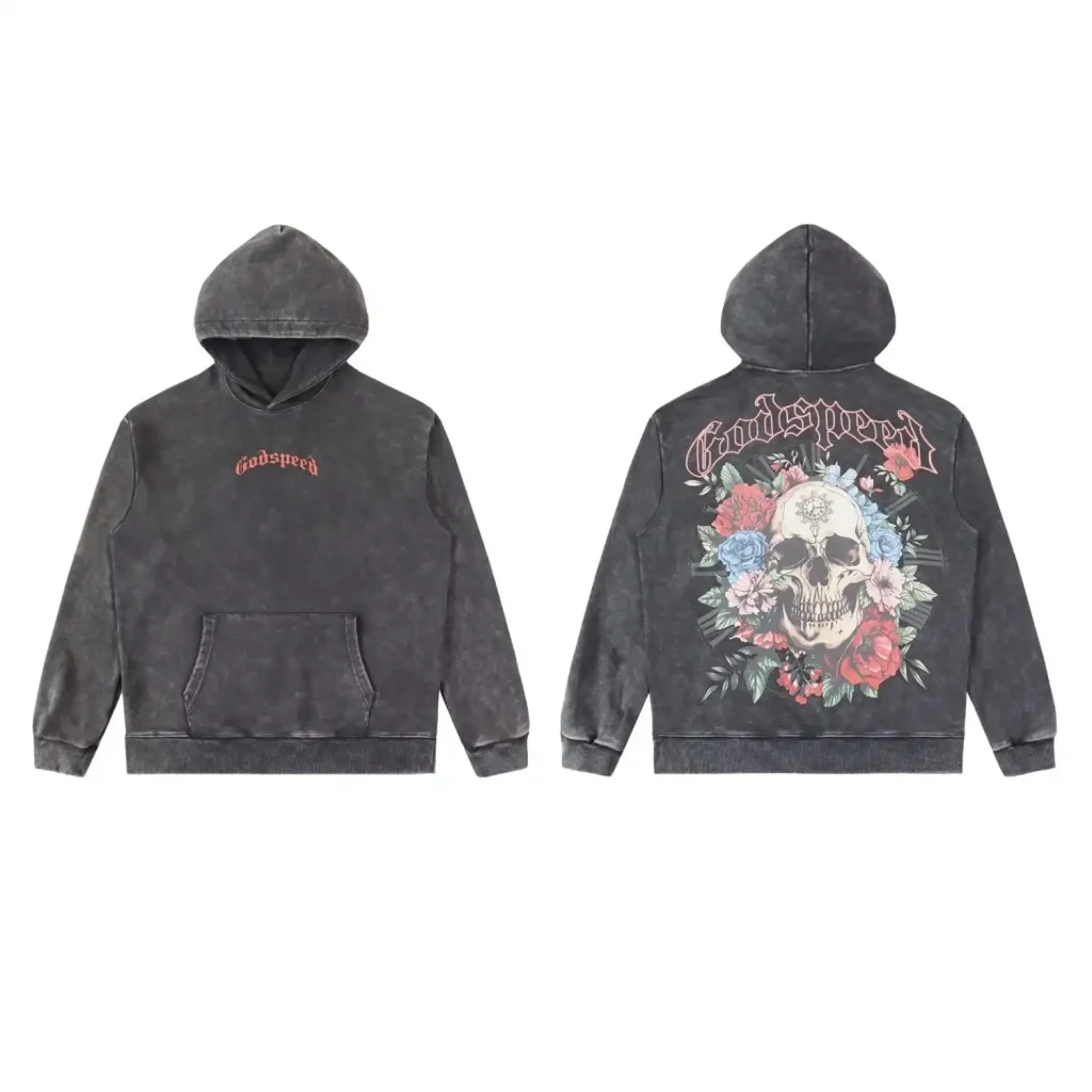 Floral Godspeed Skull Graphic Hoodie Black