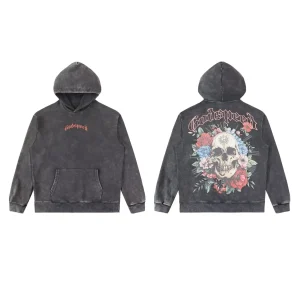Floral Godspeed Skull Graphic Hoodie Black