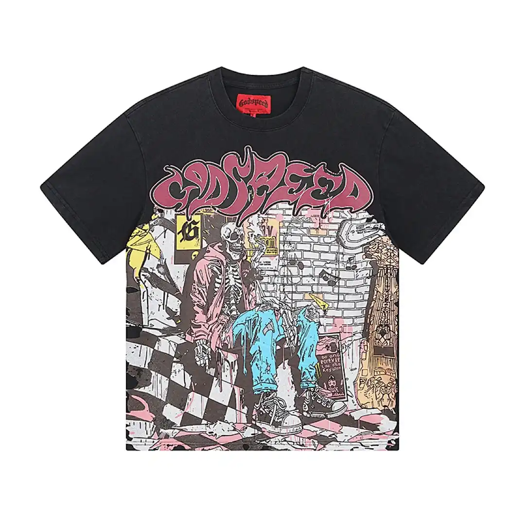 Godspeed Alley Skeleton Checkerboard Black T-Shirt Godspeed Alley Skeleton Checkerboard Black T-Shirt
