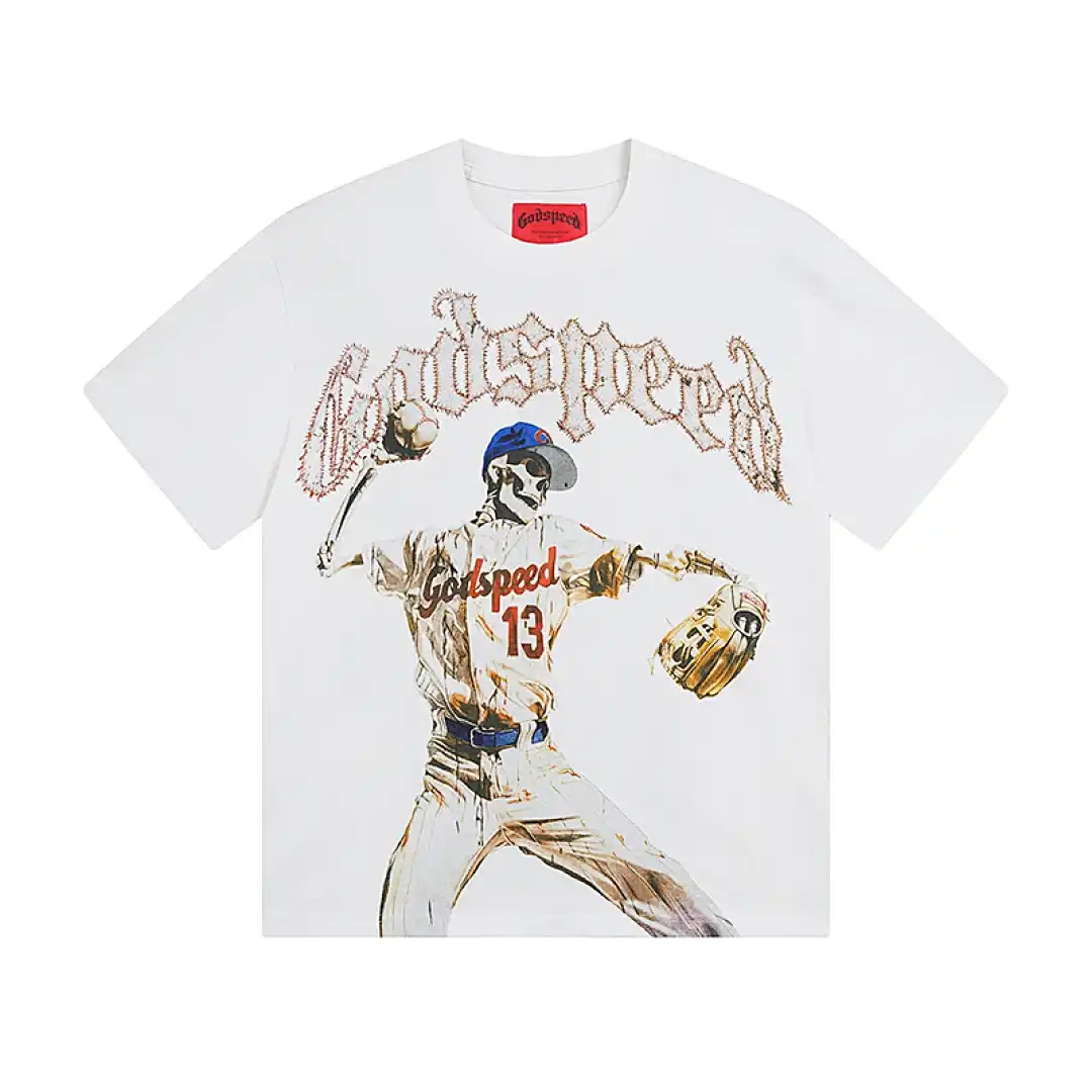 Godspeed Baseball Skeleton White T-Shirt Godspeed Baseball Skeleton White T-Shirt