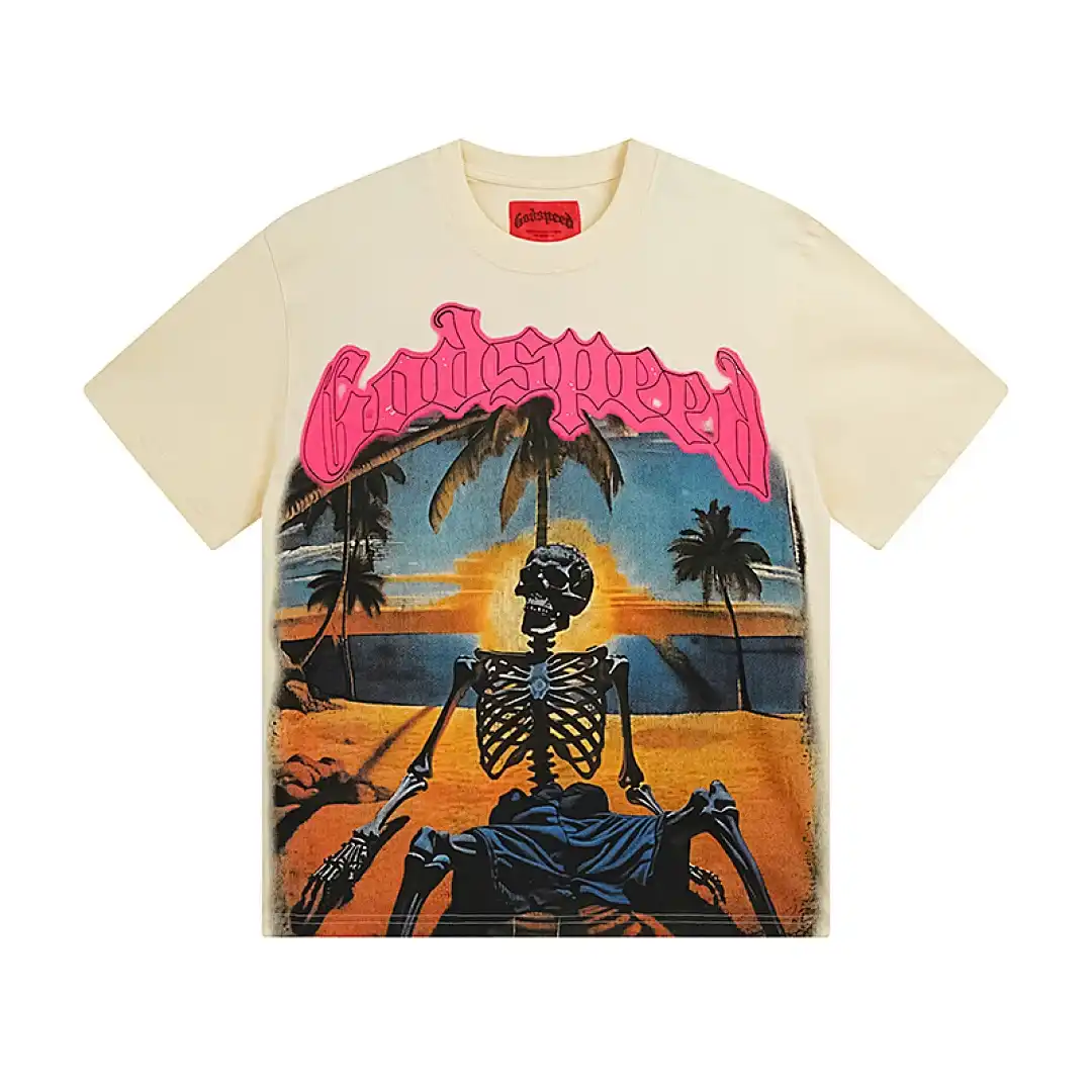 Godspeed Beach Skeleton Cream T-Shirt Godspeed Beach Skeleton Cream T-Shirt