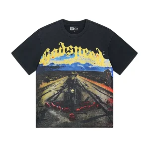 Godspeed Biker Skeleton Highway Black T-Shirt