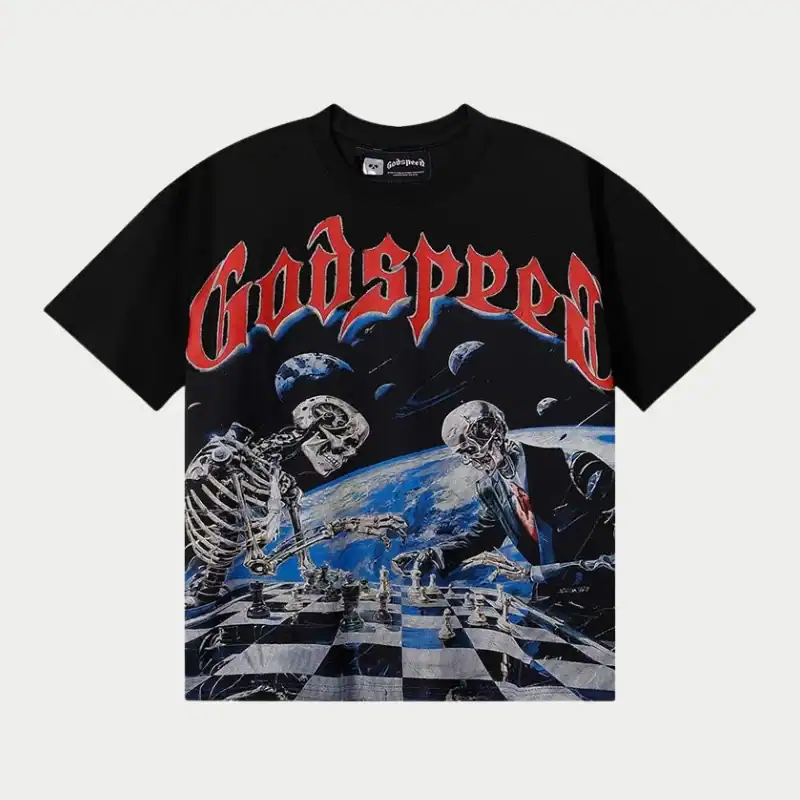 Godspeed Chess Skeletons Space Tee Godspeed Chess Skeletons Space Tee
