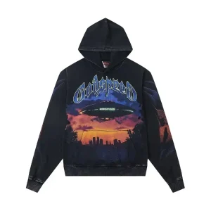 Alien Spaceship Godspeed Hoodie Washed Black