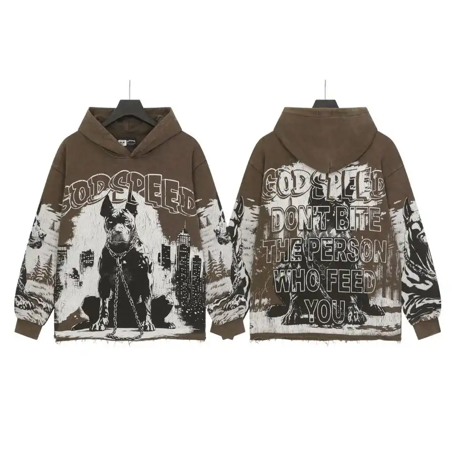 Godspeed Dog Graphic Vintage Hoodie Brown Godspeed Dog Graphic Vintage Hoodie Brown