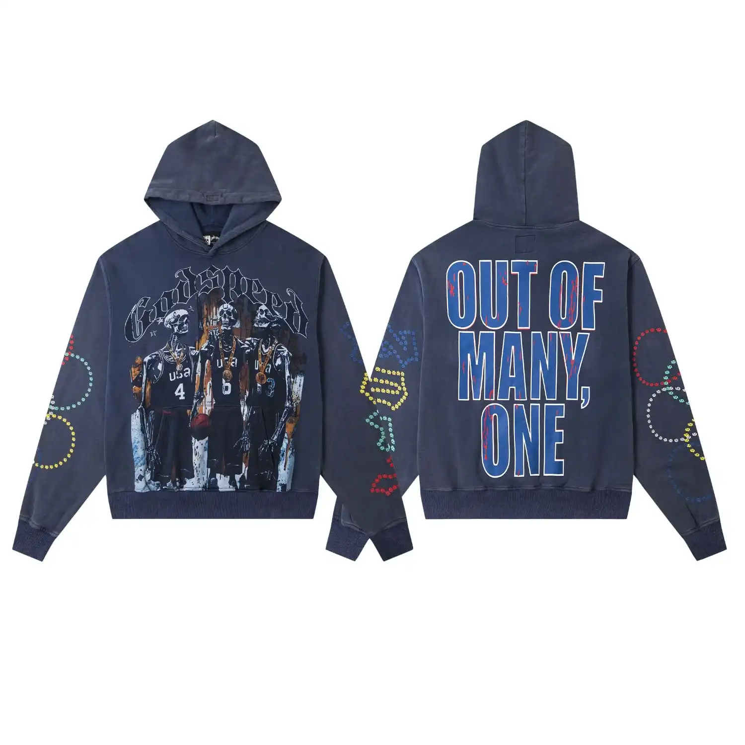 Godspeed Skeleton Basketball Graphic Hoodie Navy Godspeed Skeleton Basketball Graphic Hoodie Navy